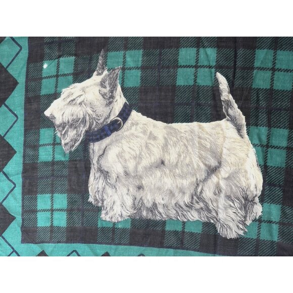 Jeffrey Banks Scottie Dog Scottish Terrier Argyle Tartan Light Scarf Black Green - Picture 12 of 16